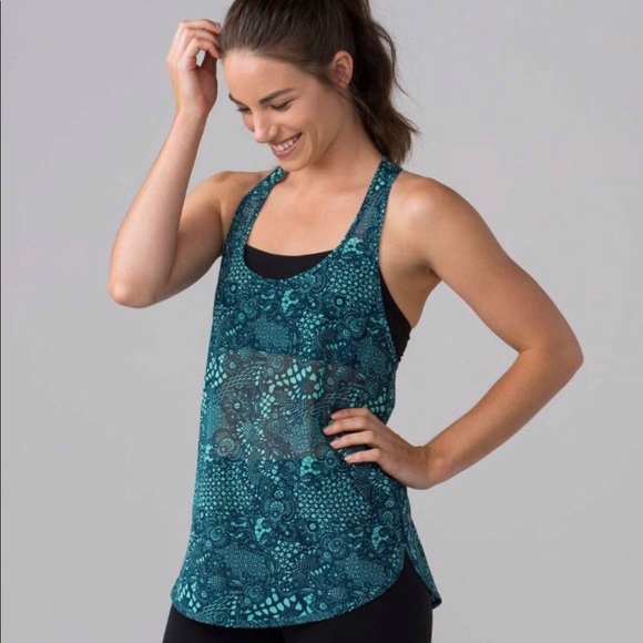 lululemon athletica Tops - Lululemon Sheer Mesh Green Printed Tank Top